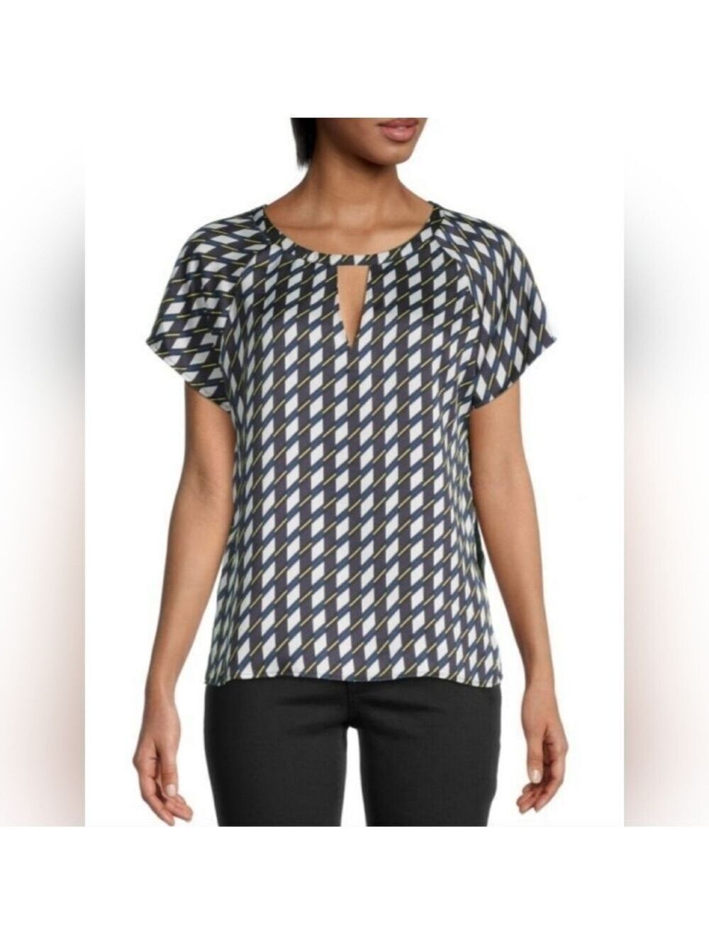 DKNY Geometric Cutout Ivory And Navy Top XS - New With Tags
